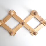 Extendable wall-mounted coat rack in light wood, 1980s