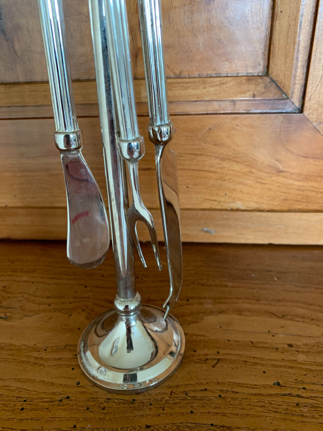 Cheese cutlery servant, Fork, Silver metal knife