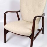Armchair Upholstered In White Wool With Frame Made In Dark Wood By Schubell & Madsen From 1950s
