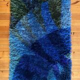 Mid-century Modern High Pile Blue Rya Rug, Sweden, 1960s