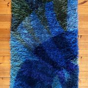 Mid-century Modern High Pile Blue Rya Rug, Sweden, 1960s
