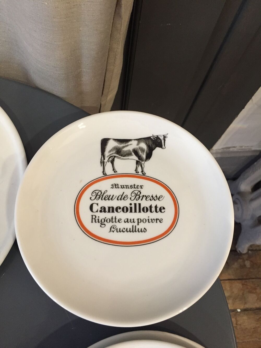 CHEESE SERVICE 12 PLATES AND PORCELAIN TRAY AUTEUIL CREATION JACQUES LOBJOY