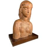 Art Deco Expressionist Sculpture "Nude Female Bust" unique piece 1940