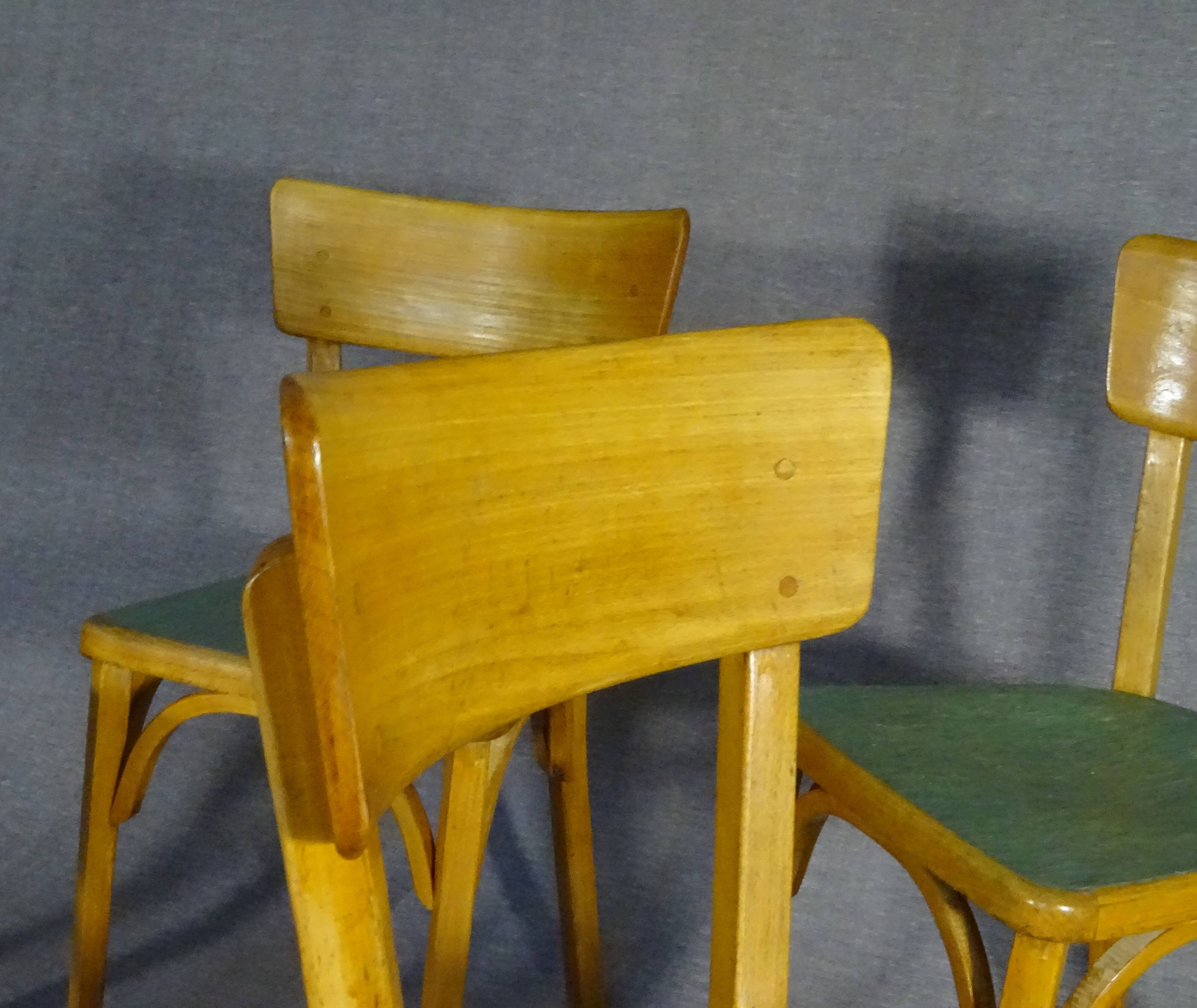 Set de 4 chaises Baumann 1955, cuisine - bistrot, assises linoléum
