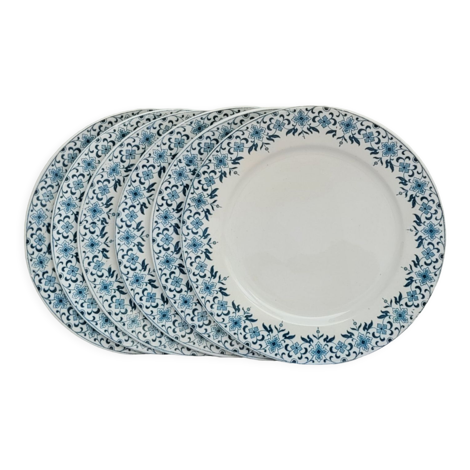 Set of 6 dessert plates model Lucie U&G Sarreguemines white and blue floral border