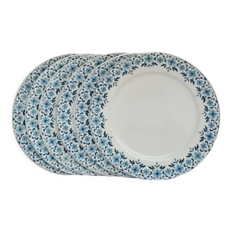 Lot de 6 assiettes à dessert modèle Lucie U&G Sarreguemines blanc et liseret fleuri bleu