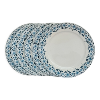 Set of 6 dessert plates model Lucie U&G Sarreguemines white and blue floral border