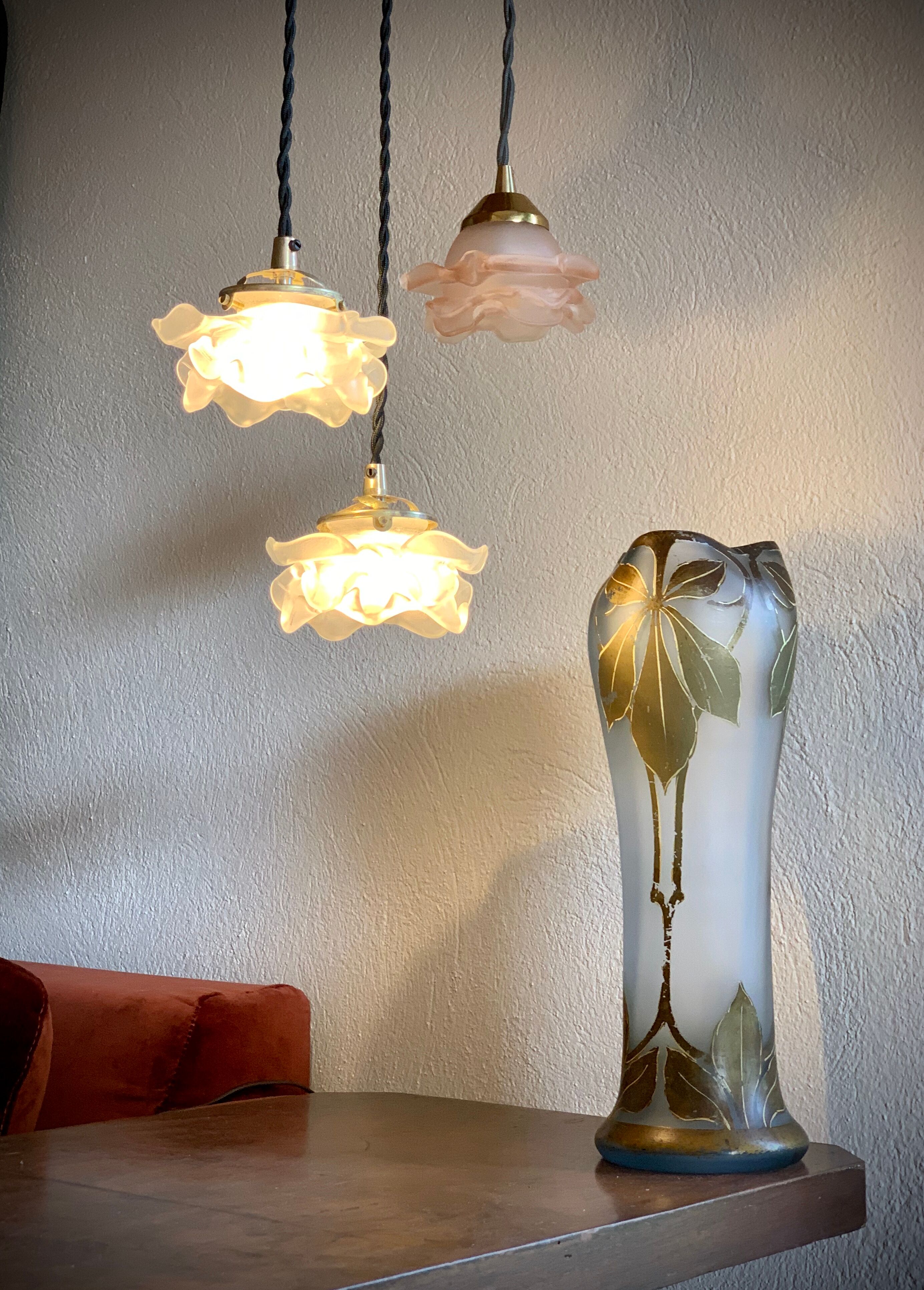 Pair of Art Deco glass rose petals