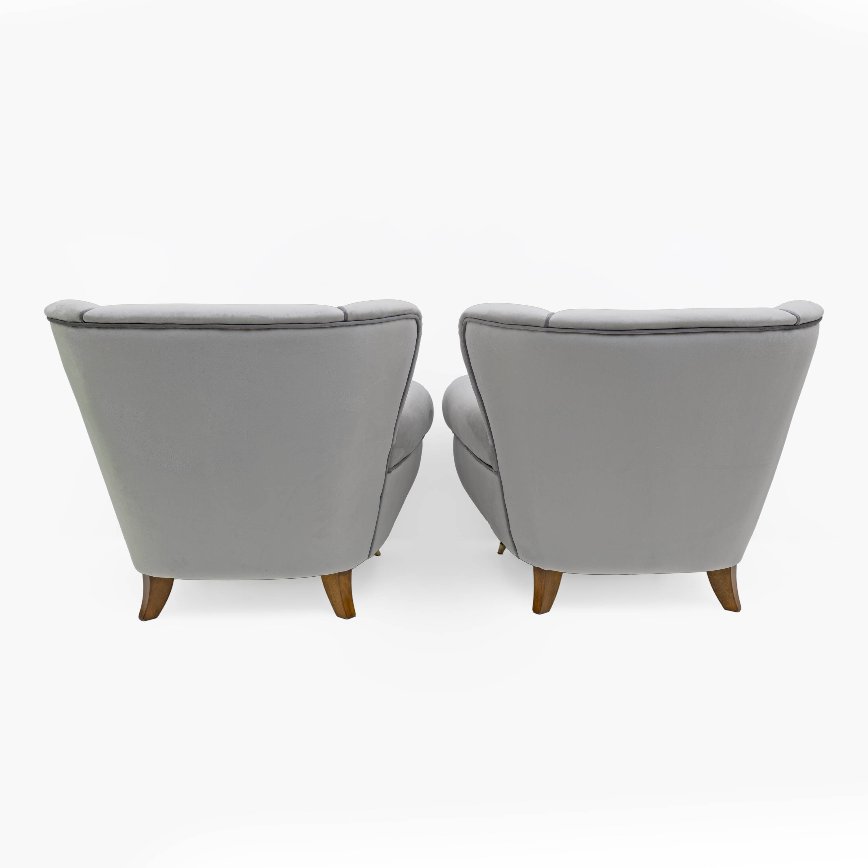 Attributed Guglielmo Ulrich Art Deco Italian Velvet Armchairs, 1940s, Pair