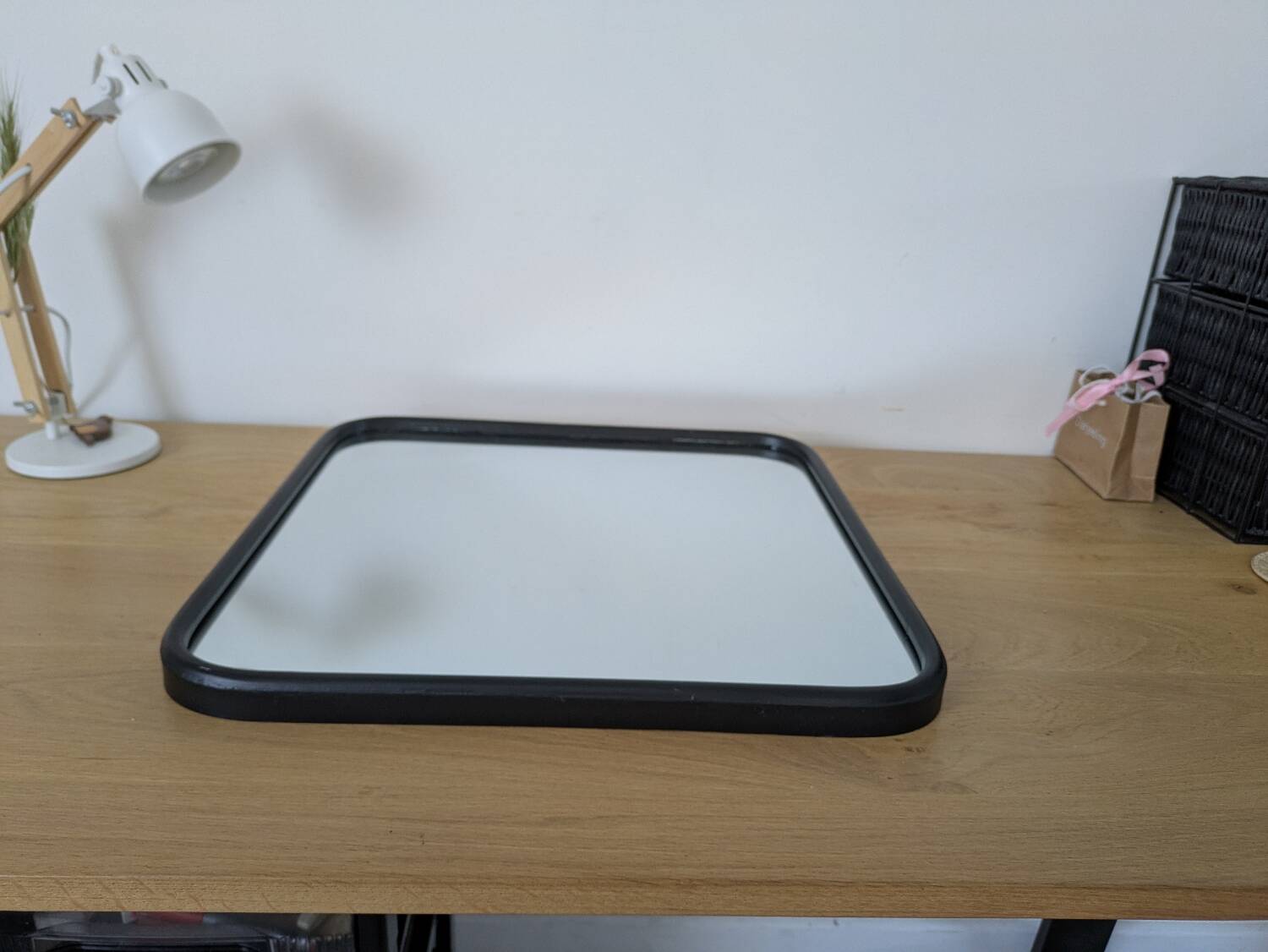Black metal square mirror, industrial style