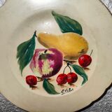 Faience plate in Longwy enamels signed Léa Valentin Les Fruits