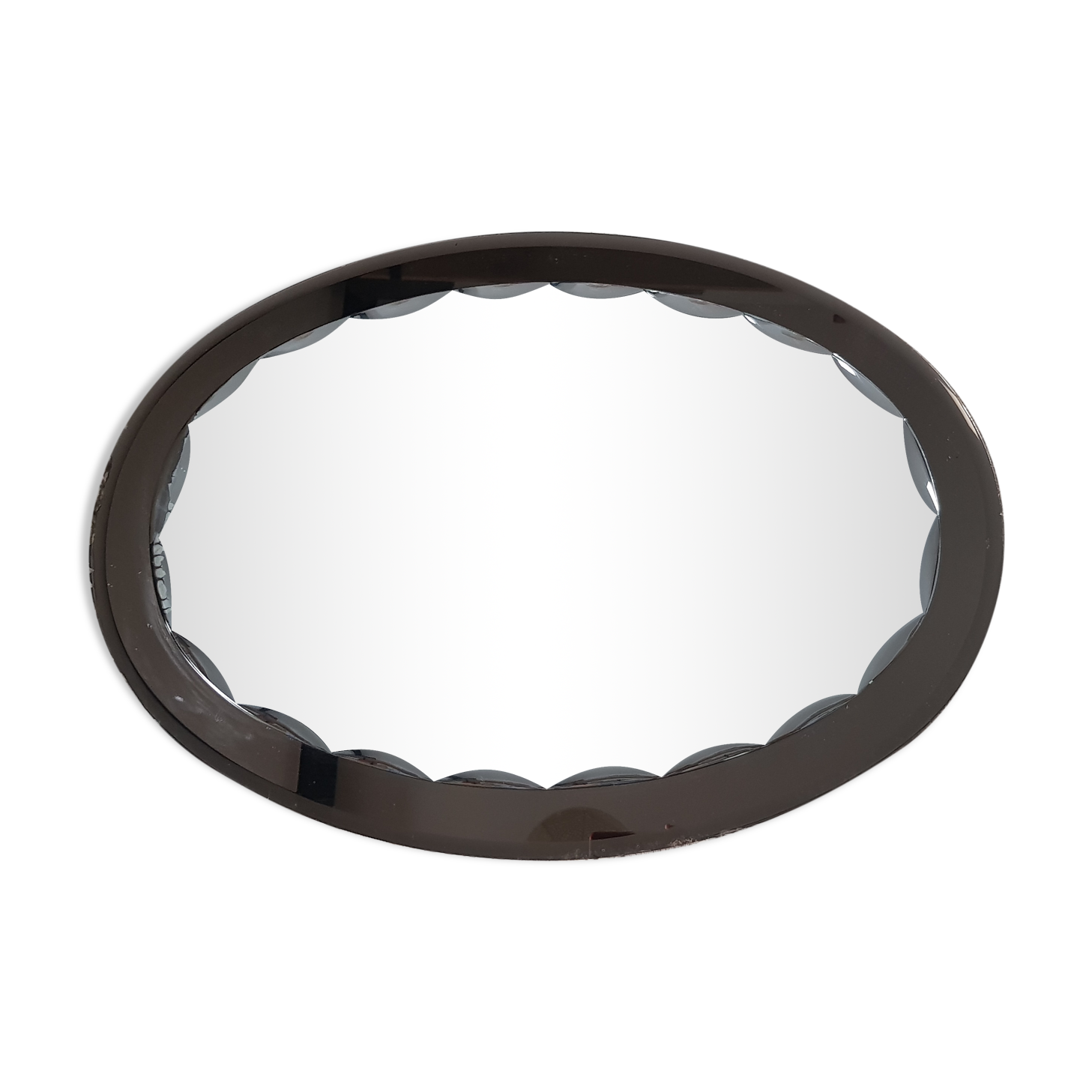 large mirror oval art deco a smoked mirror background and a mirror with beveled top 58x81cm