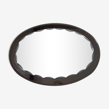 Miroir oval art deco un fond miroir fumé et un miroir par dessus biseauté 58x81cm