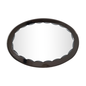 Miroir oval art deco un fond miroir fumé et un miroir par dessus biseauté 58x81cm