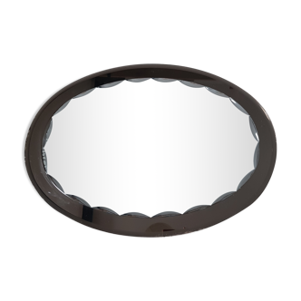 Miroir oval art deco un fond miroir fumé et un miroir par dessus biseauté 58x81cm