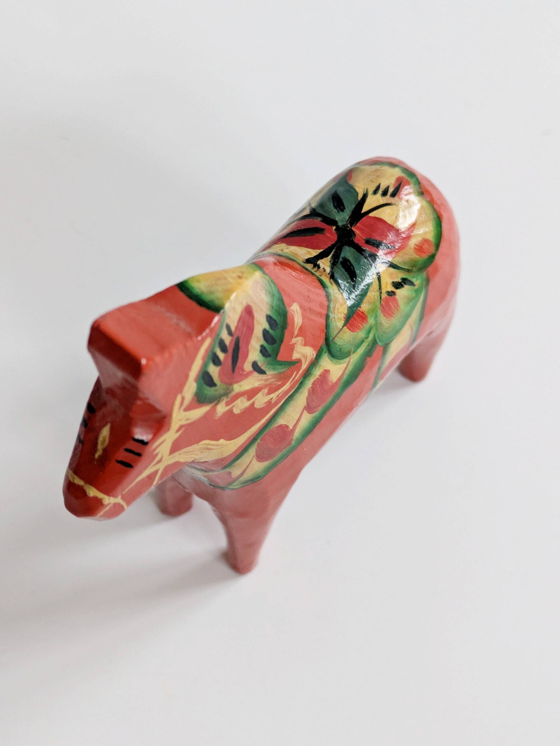 Set of 2 Vintage Swedish Dala Horses in Wood, Hand-Painted Red