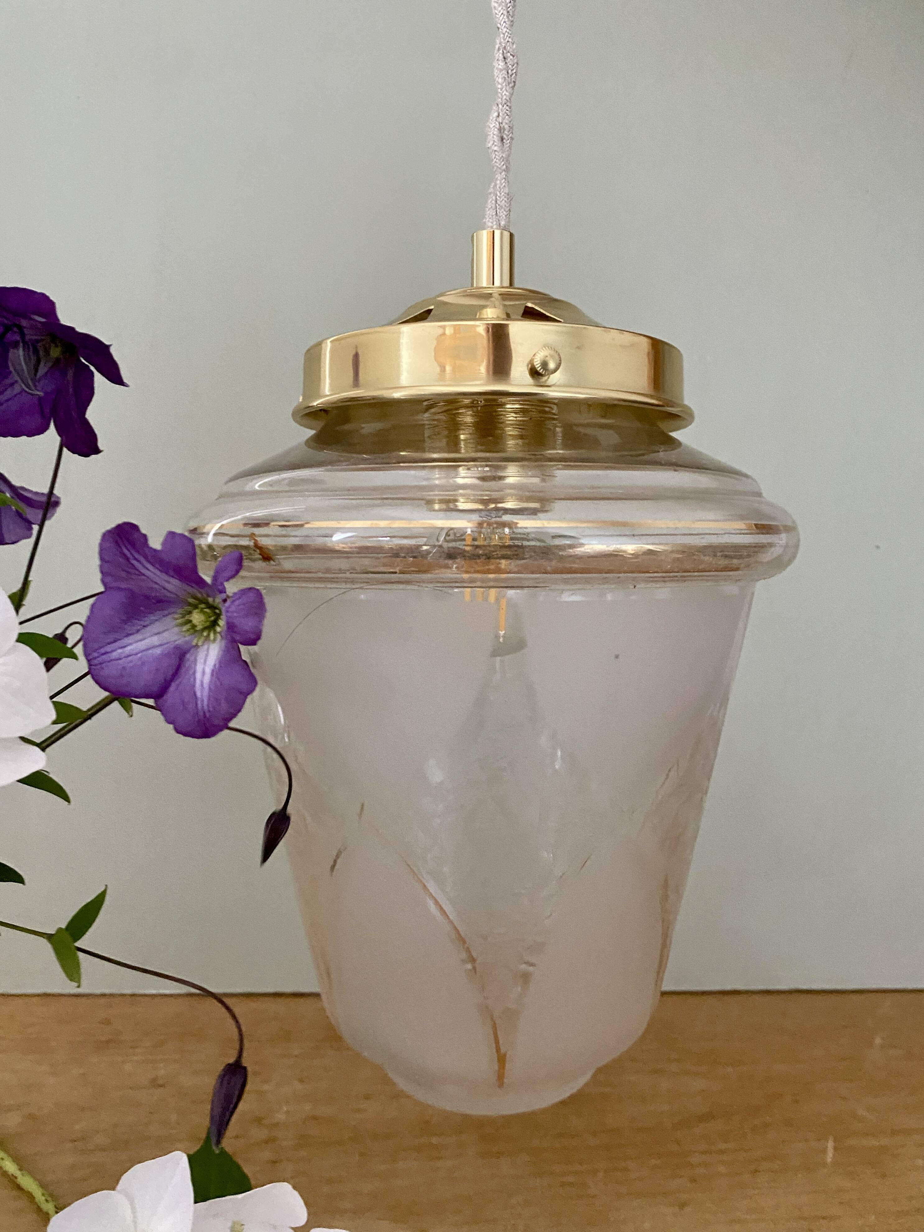 Vintage globe pendant light in white and gold frosted glass