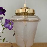 Vintage globe pendant light in white and gold frosted glass