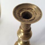 Set of 3 old candle holders in golden brass