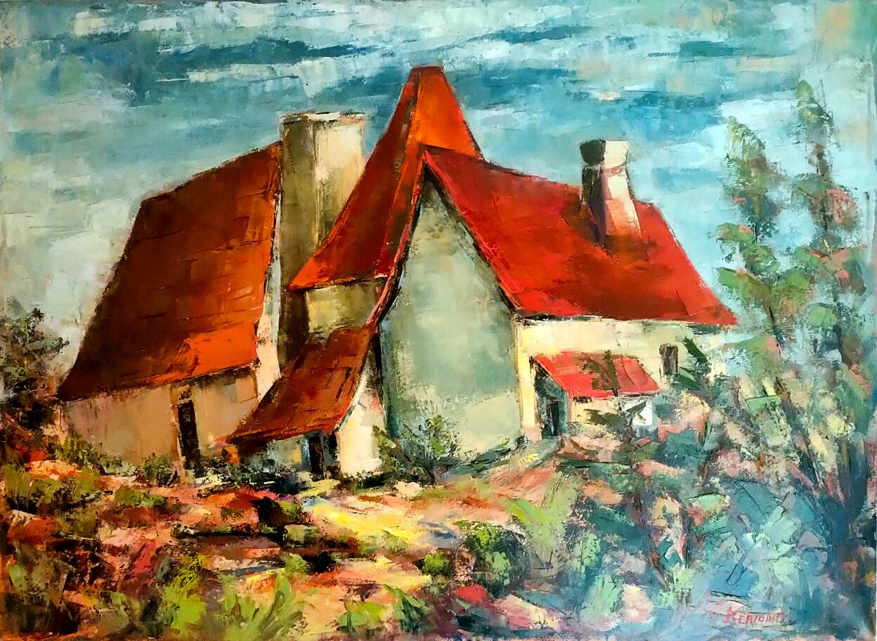 Signed painting by Bertolutti (Lucien, 1941 - referenced at Lotz) – oil on canvas - country house.