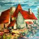 Signed painting by Bertolutti (Lucien, 1941 - referenced at Lotz) – oil on canvas - country house.