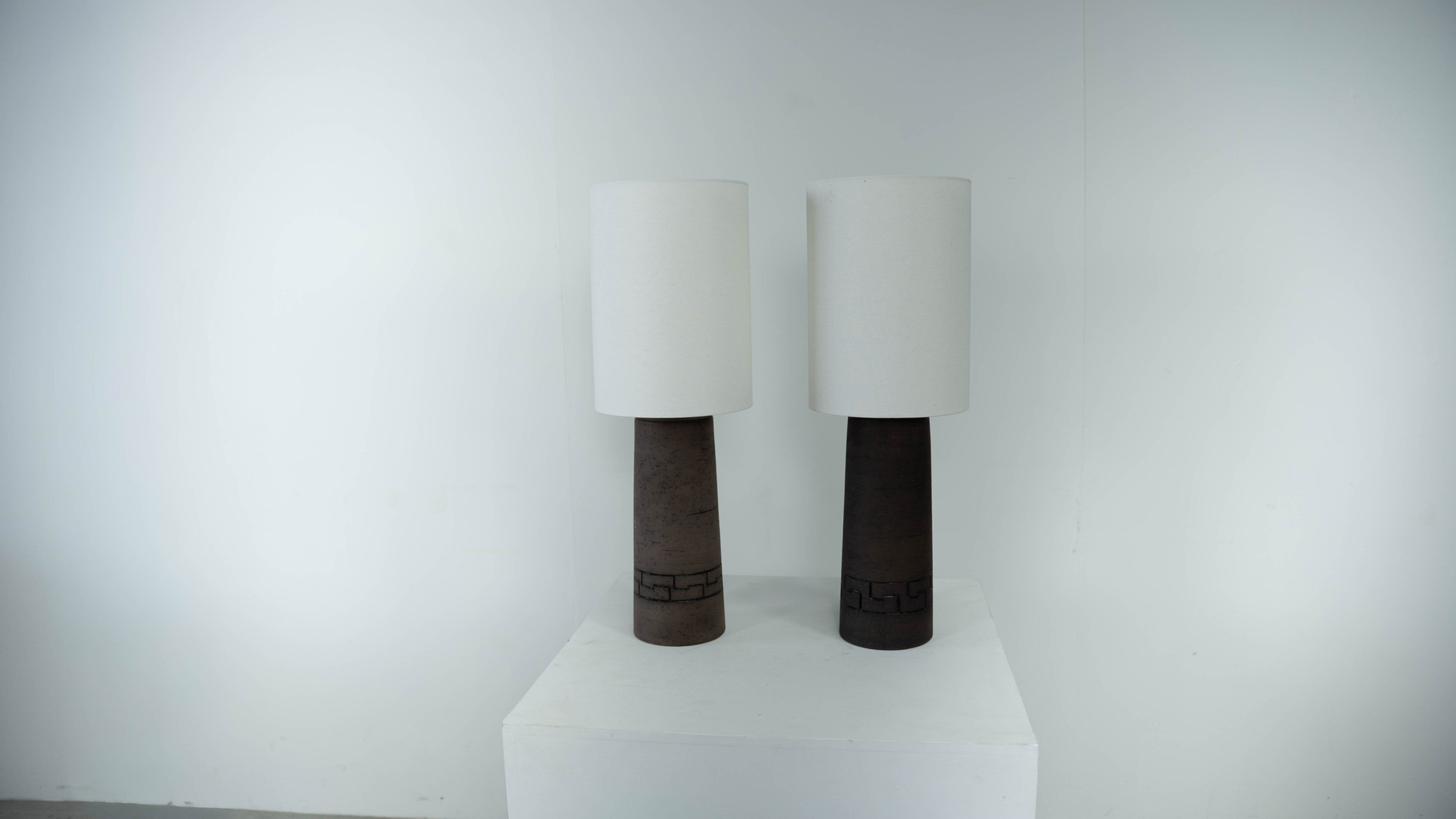 Set of two ceramic sculptural table lamps by Töreboda