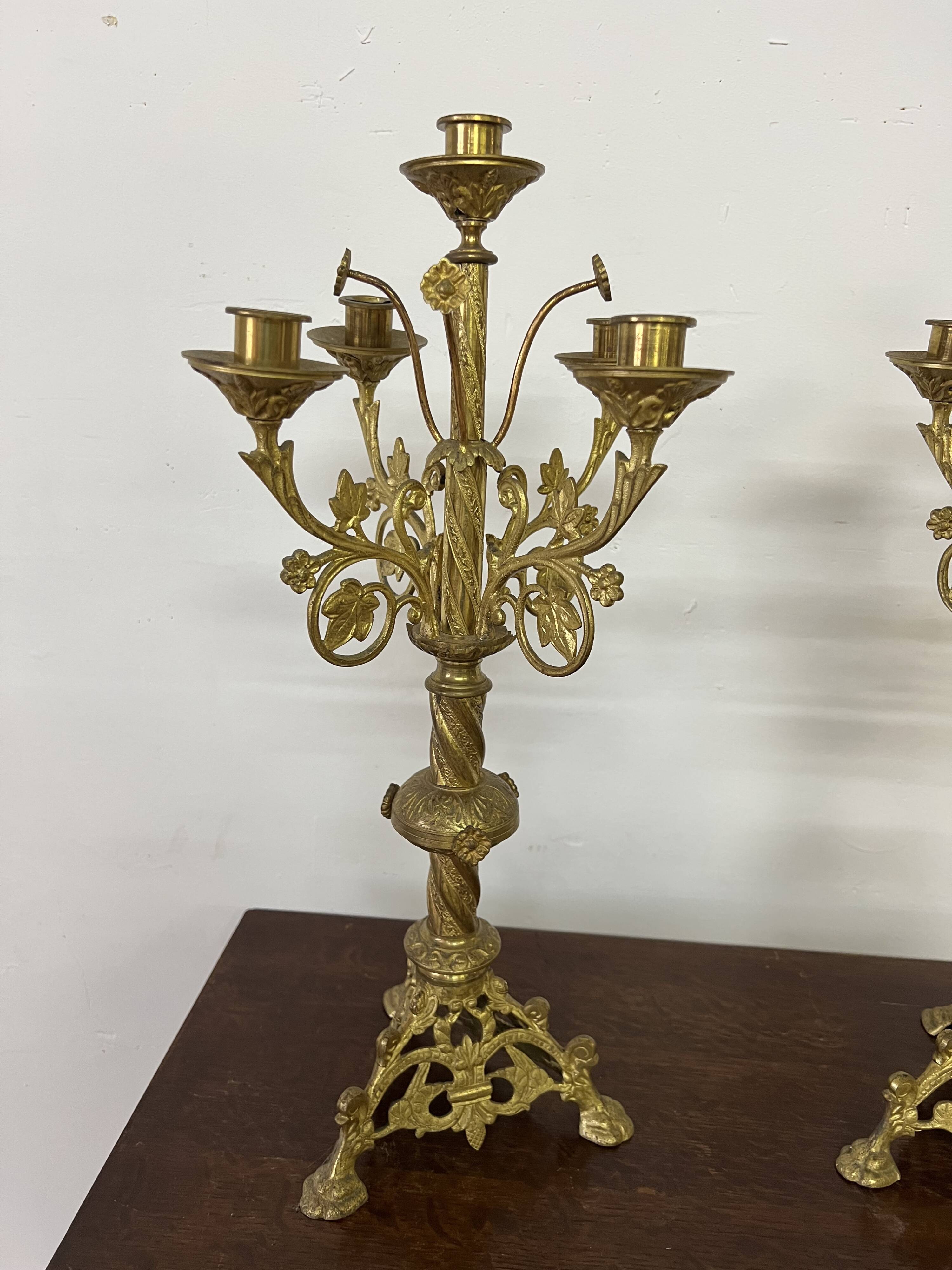 Pair of old altar candelabras in gilded brass from the 19th century