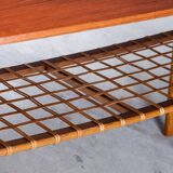 Coffee table in teak and oak with wicker shelf, Danish design, 1960s