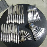Part of art nouveau style cutlery set. made of silver metal. 48 pieces.