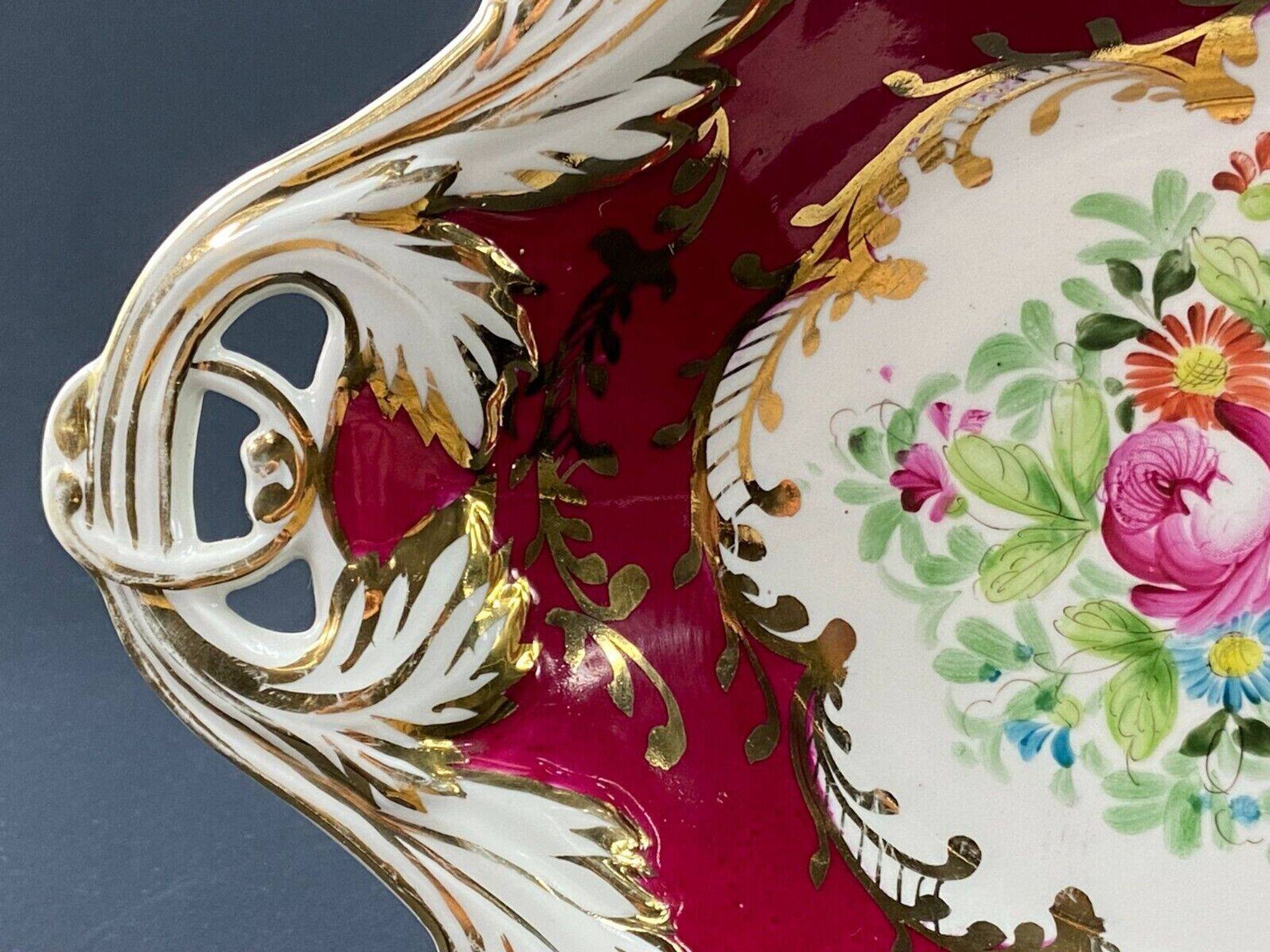 Oblong dish in Paris Sèvres porcelain with Louis XV style floral decoration