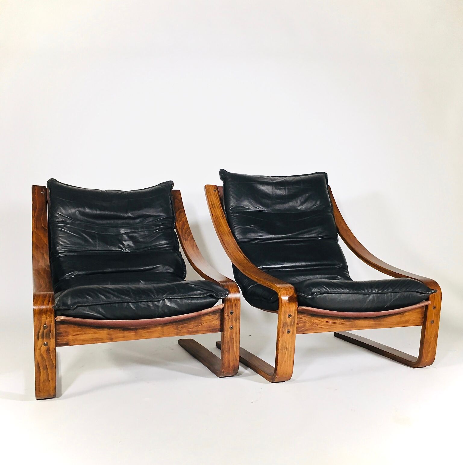 Pair of vintage leather armchairs, Sweden 1960's
