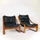 Pair of vintage leather armchairs, Sweden 1960's