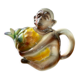 Vintage pitcher theiere earthenware saint clément monkey on pineapple
