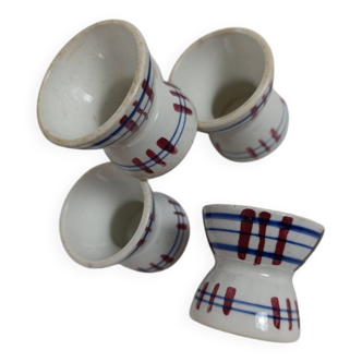 Diabolo egg cups Sarreguemines Poitou set of 5