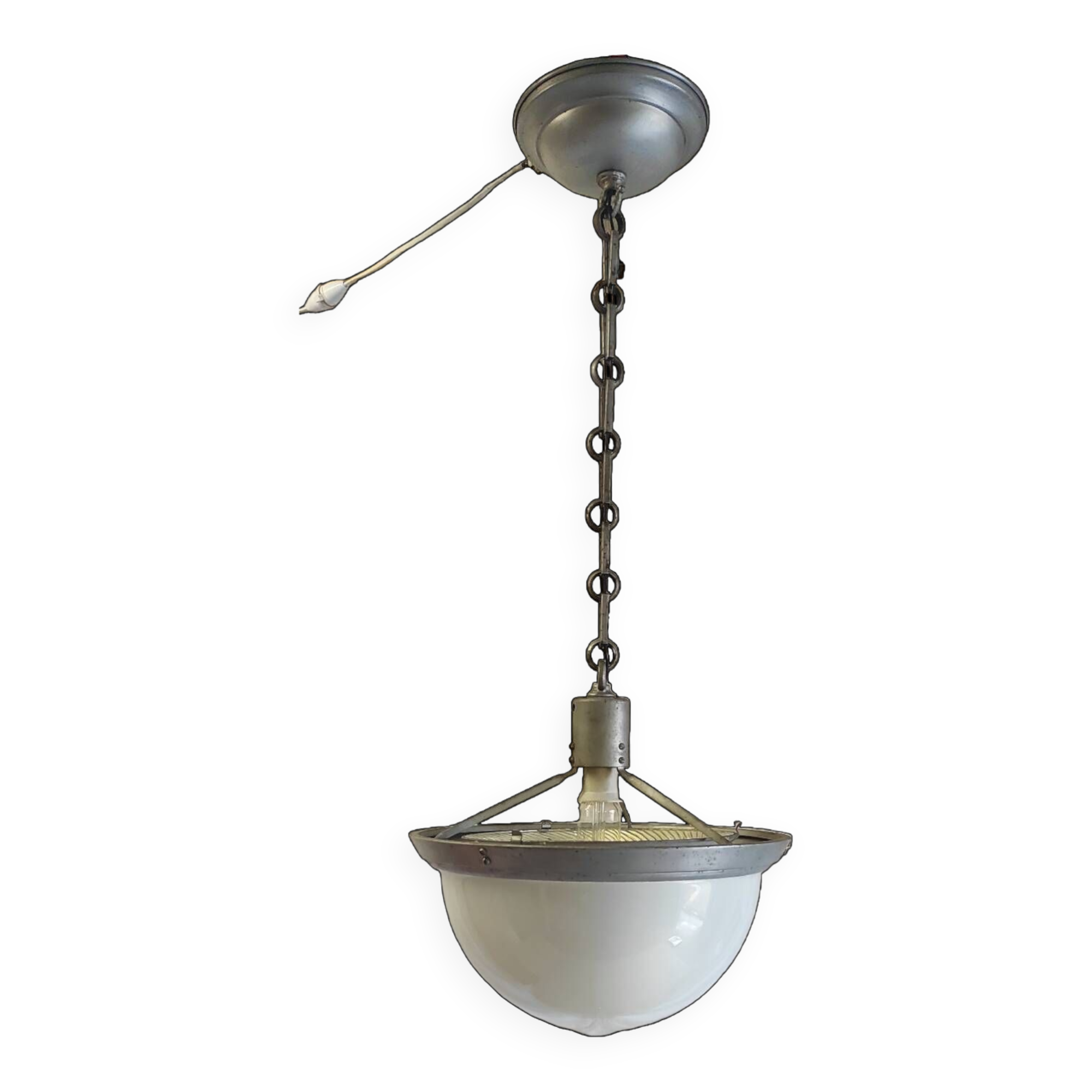 Art deco pendant light in metal, opaline and mercury glass by curtis lighting - 1920s/30s