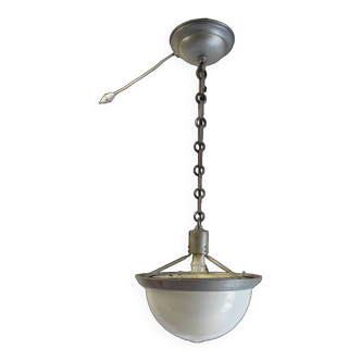 Suspension art déco en métal, opaline et verre mercurisé par curtis lighting - années 1920/30