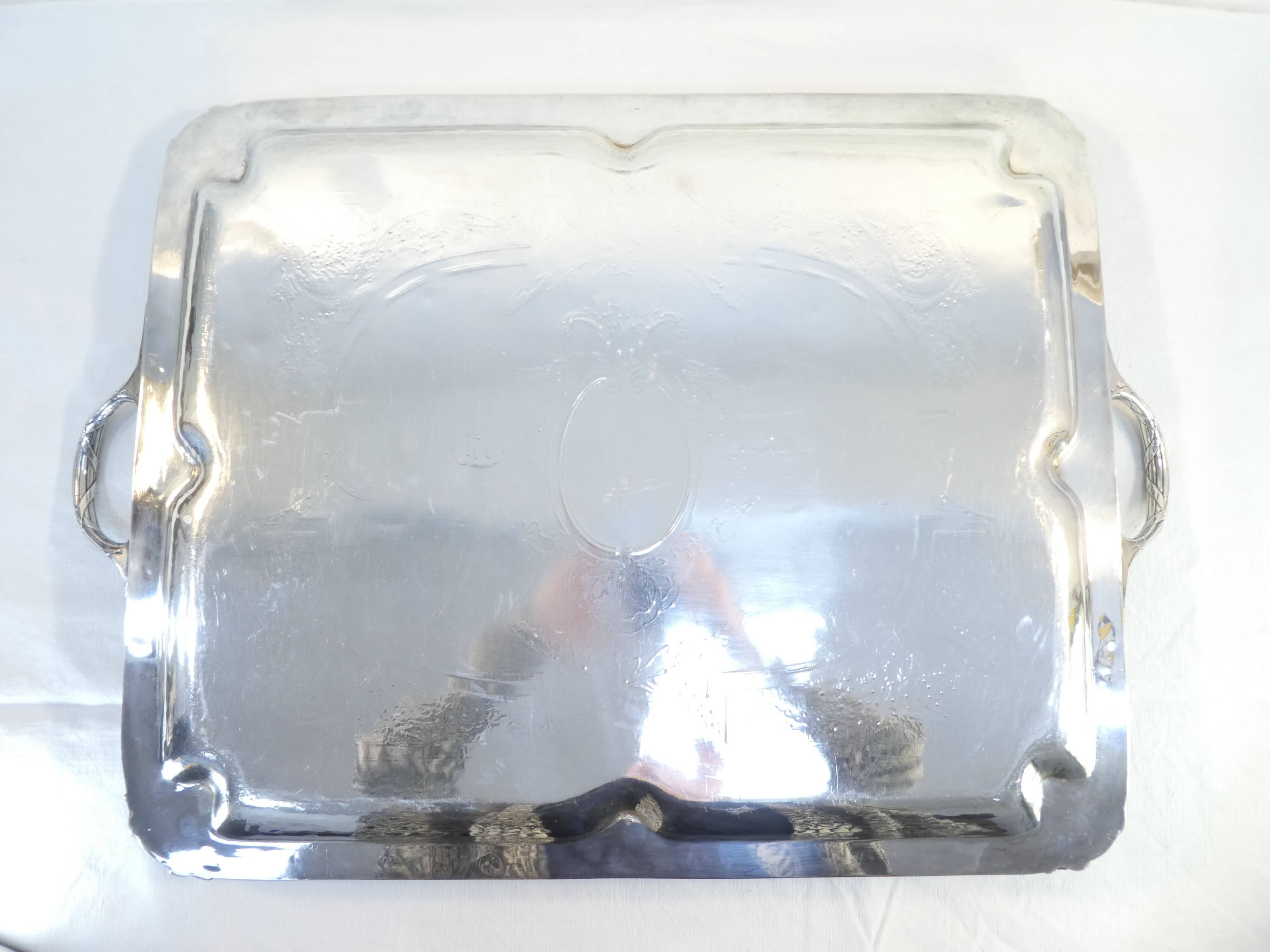 Service tray with silver metal belier 19th 77 X 52 cm
