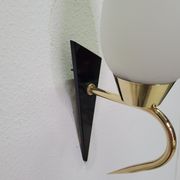 Pair of Arlus wall lights in brass, opaline and lacquered glass from the 1950s
