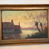 Small autumn landscape painting signed
