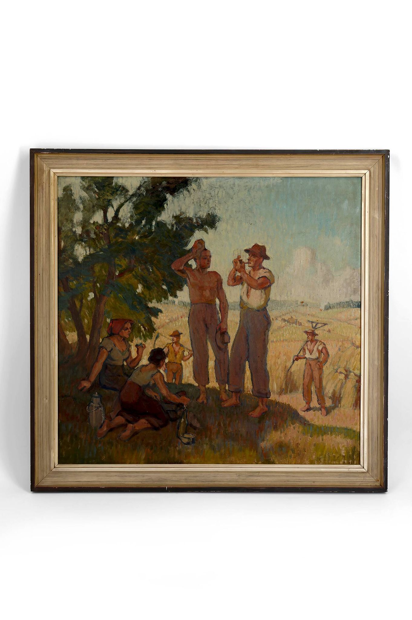Huile sur panneau isorel – Les moissonneurs en pause c. 1930–1940