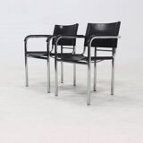 Set of 2 Italian Modern Saddle Leather and Chromed Steel Chairs 1980s
