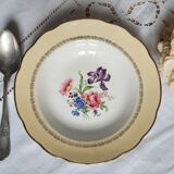 Old hollow plates mismatched in earthenware with gilded edges