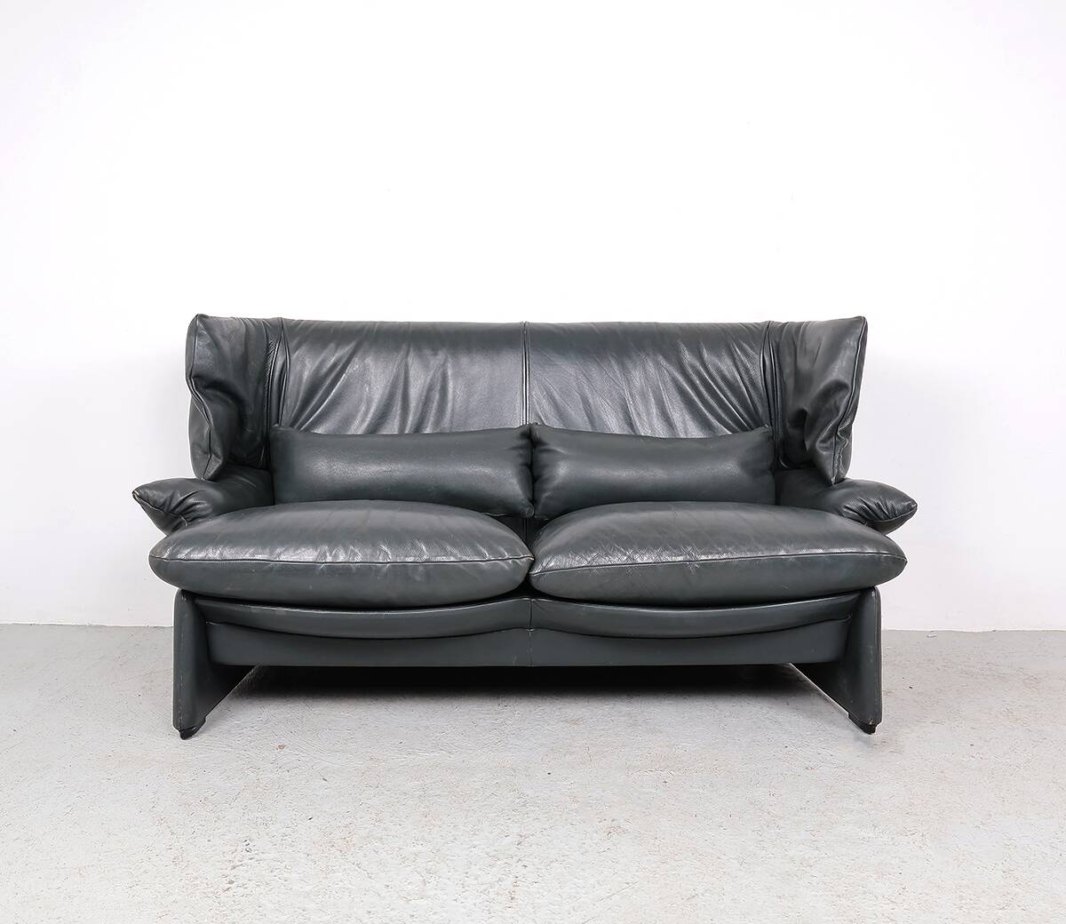 Leather Sofa with Pouf by Vico Magistretti for Cassina, 1980s, Set of 2