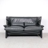 Canapé en cuir avec pouf par Vico Magistretti pour Cassina, années 1980, lot de 2
