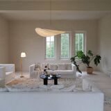 Mid-century brown leather and brass floor lamp, Falkenbergs Belysning, Sweden, 1960s.