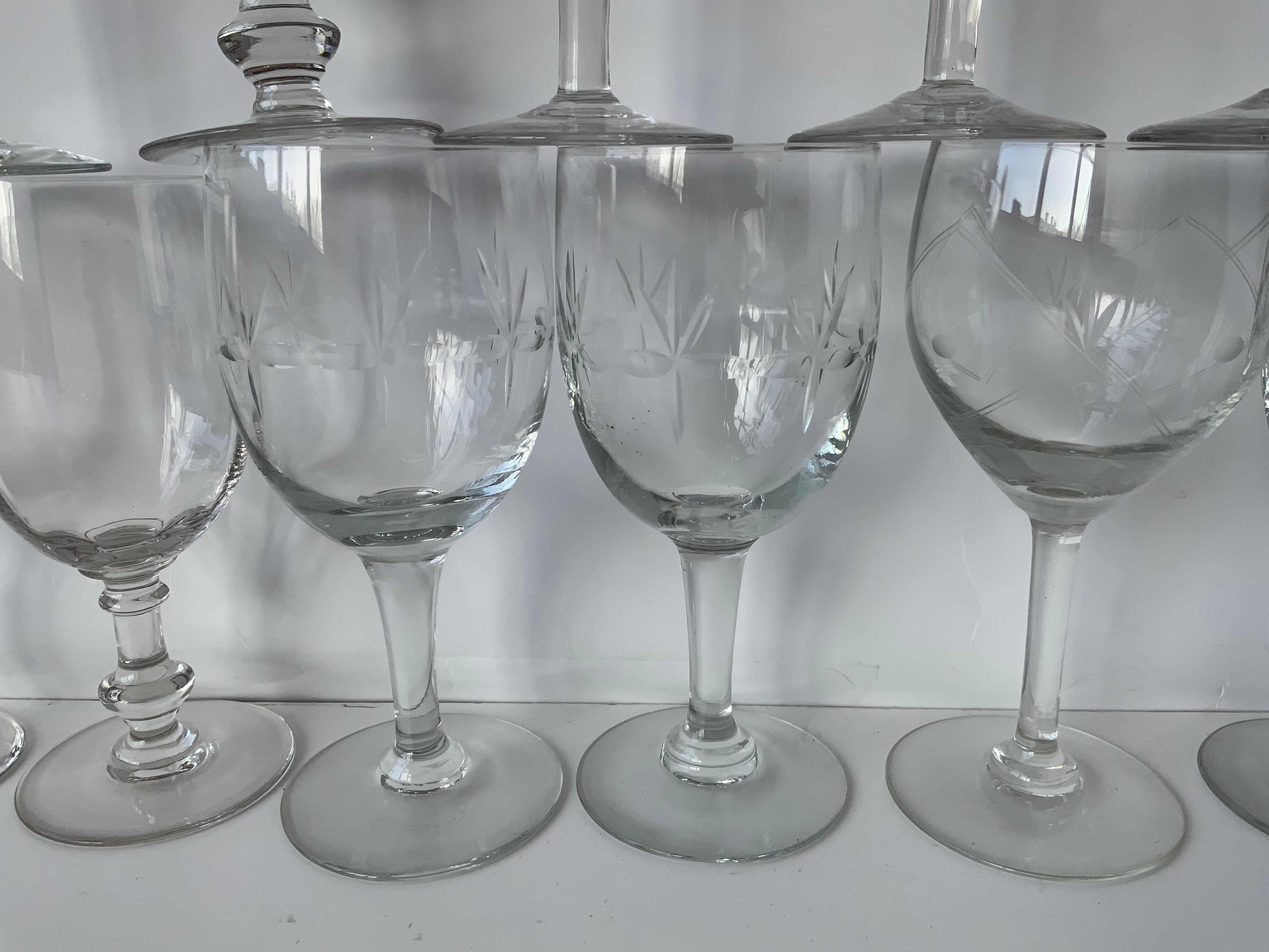 15 antique glasses mismatched