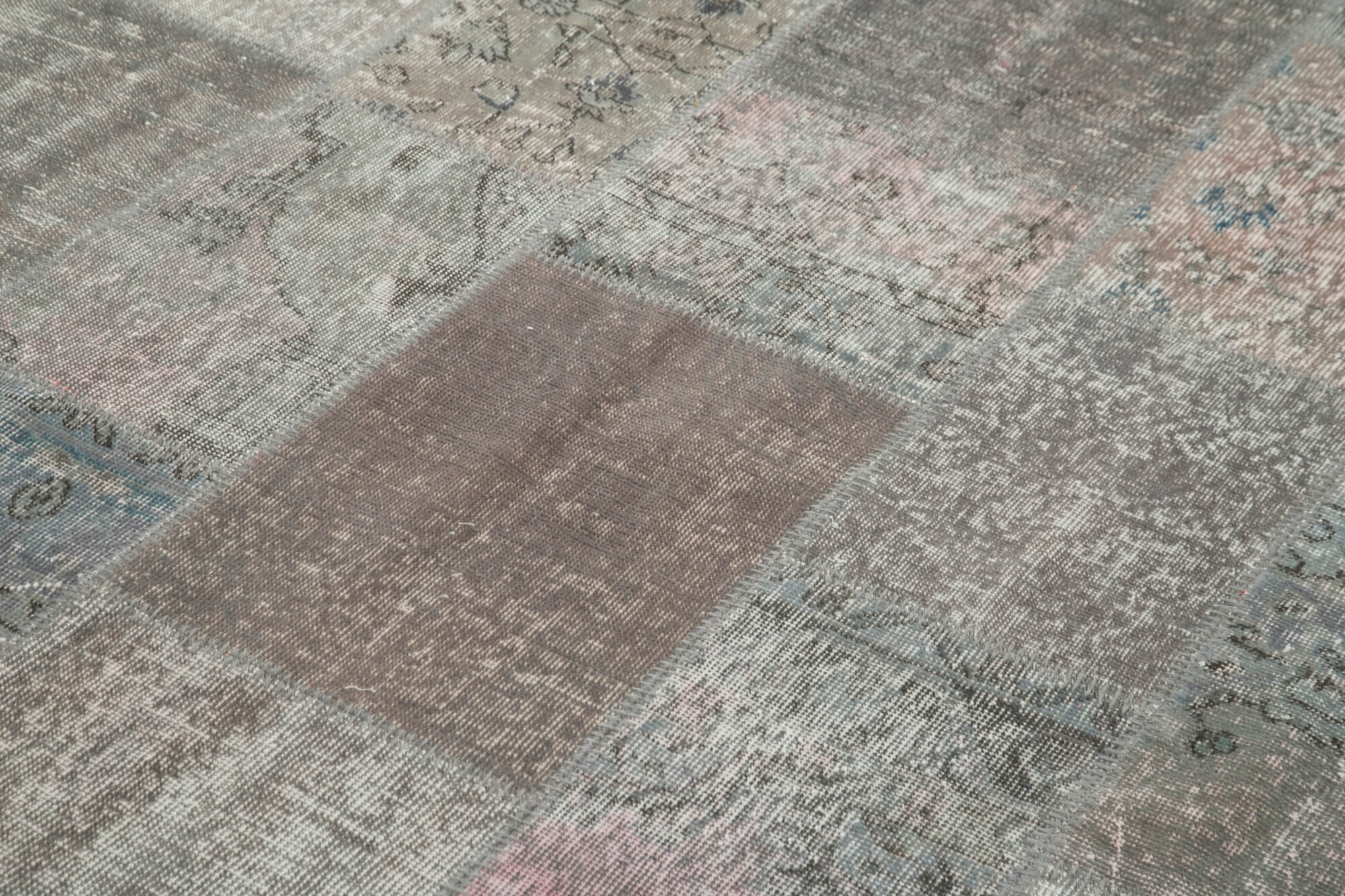 Handmade Anatolian Overdyed 200 cm x 297 cm Grey Patchwork Carpet