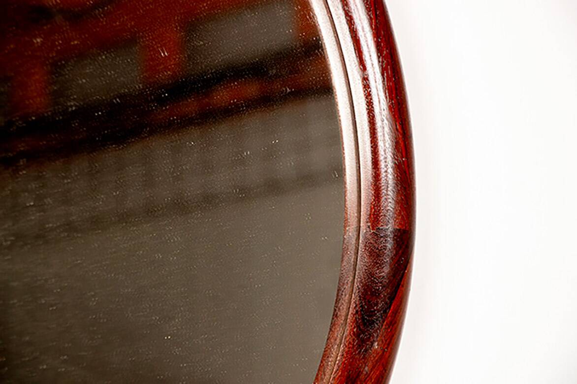 Large round Danish rosewood mirror by Vildbjerg Mobelfabrik 1960.