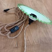 Portable lamp with green and white glass suspension