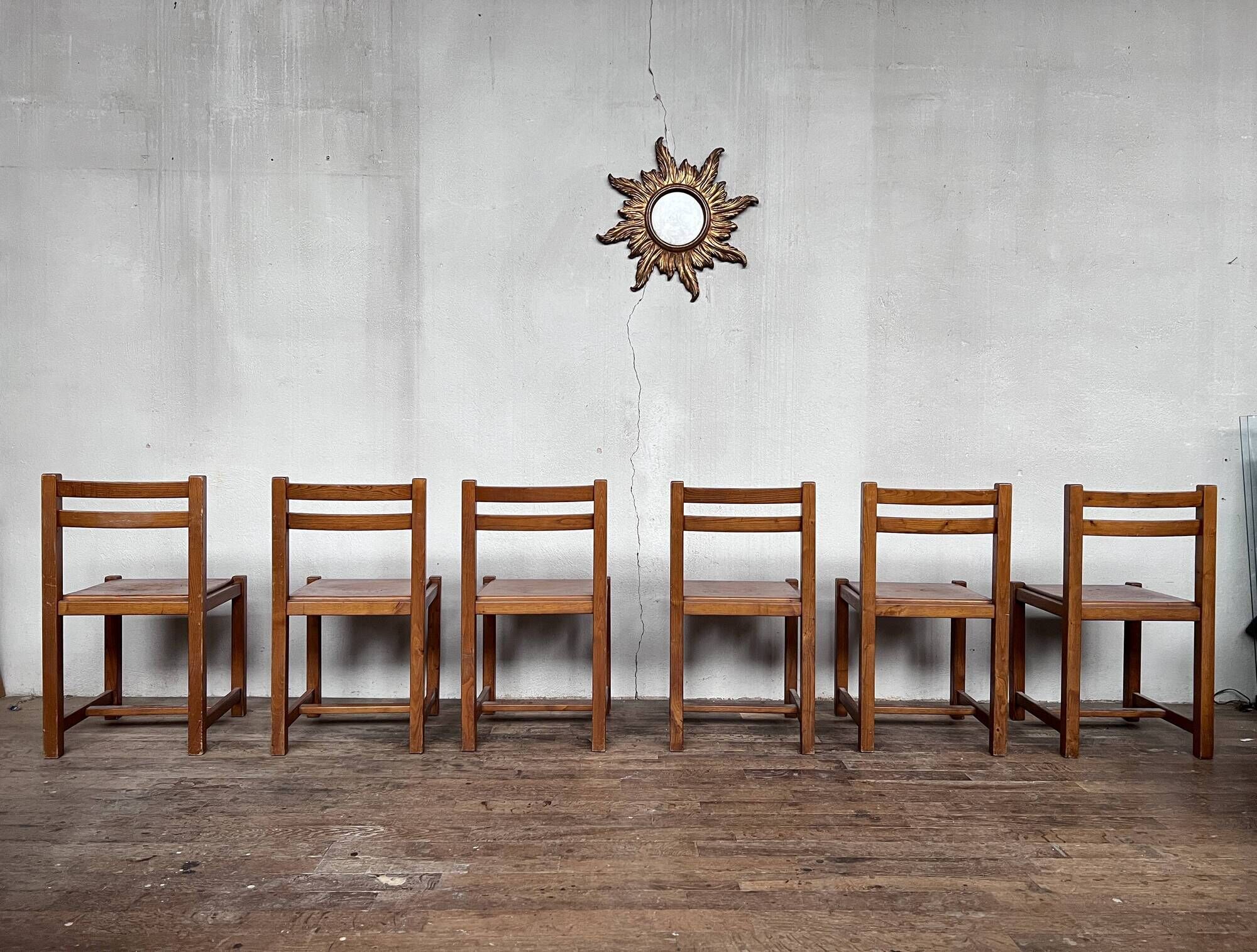 Series of 6 vintage wooden chairs 1960